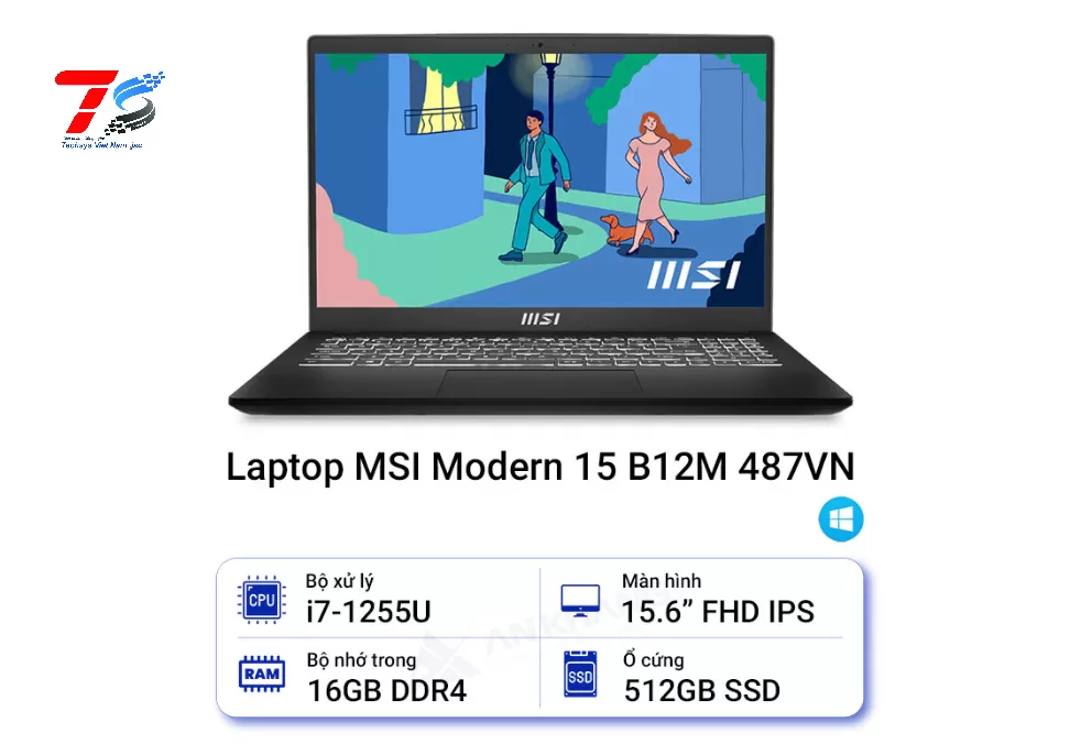 Laptop MSI Modern 15 B12MO-487VN (Core i7-1255U | 16GB | 512GB | 15.6 inch FHD | W11H | Black)